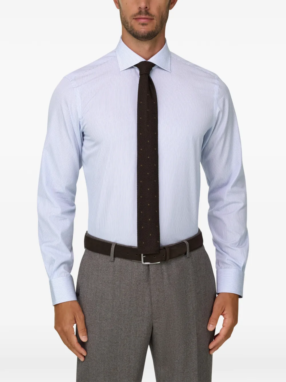 Boggi Milano Gestreept popeline overhemd met regular-fit Blauw