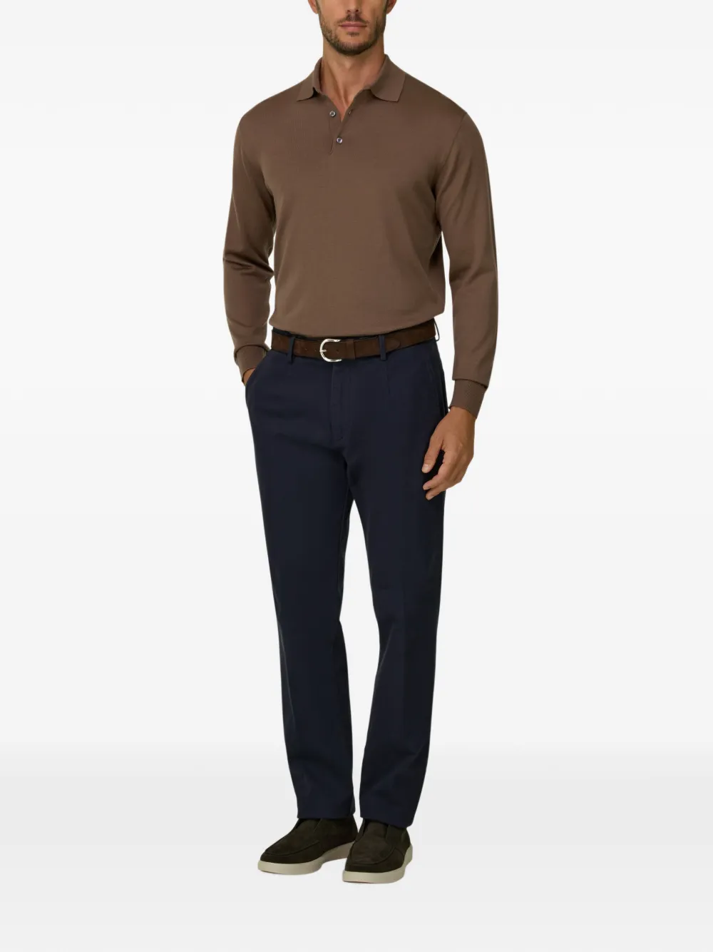 Boggi Milano Gebreid poloshirt van merinowol Bruin
