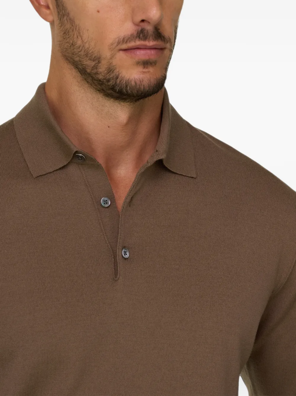 Boggi Milano Gebreid poloshirt van merinowol Bruin