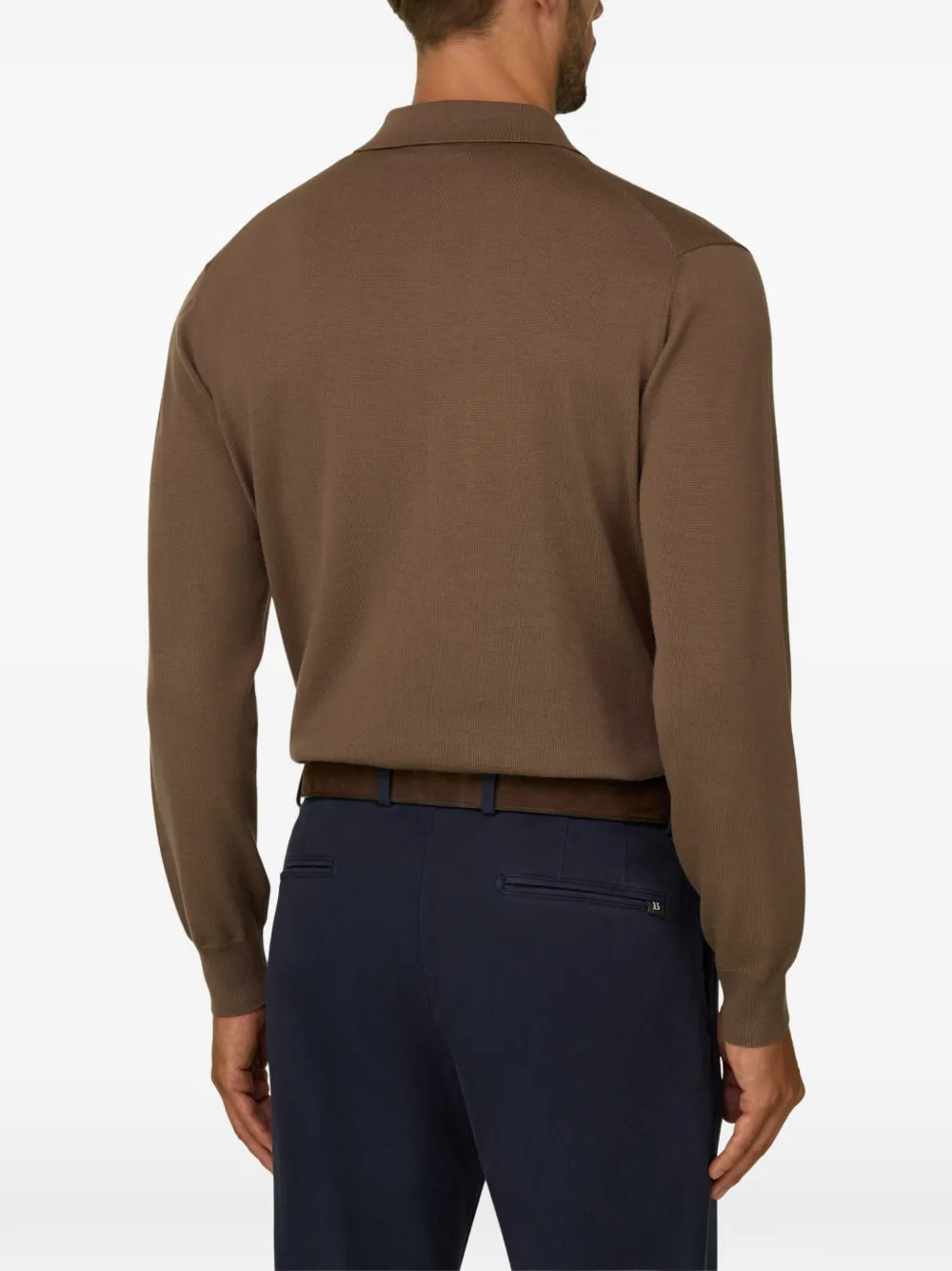 Boggi Milano Gebreid poloshirt van merinowol Bruin