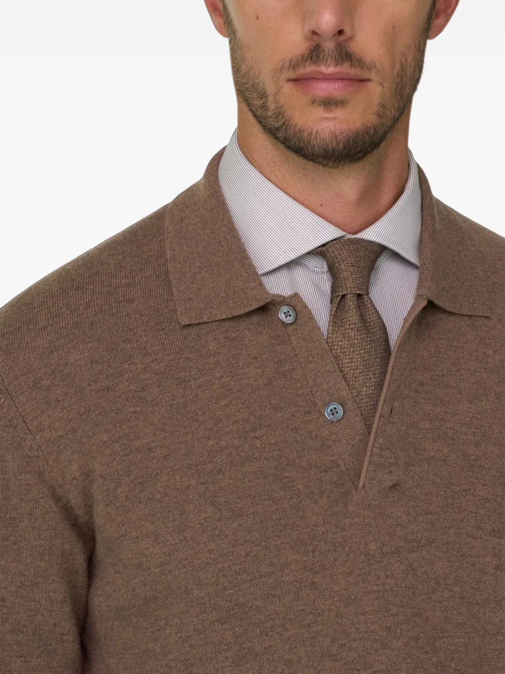 Boggi Milano Gebreid poloshirt van kasjmier-wol Bruin