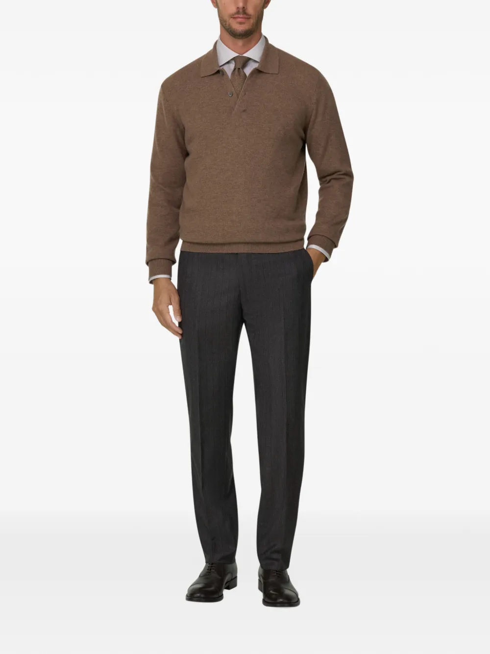 Boggi Milano Gebreid poloshirt van kasjmier-wol Bruin