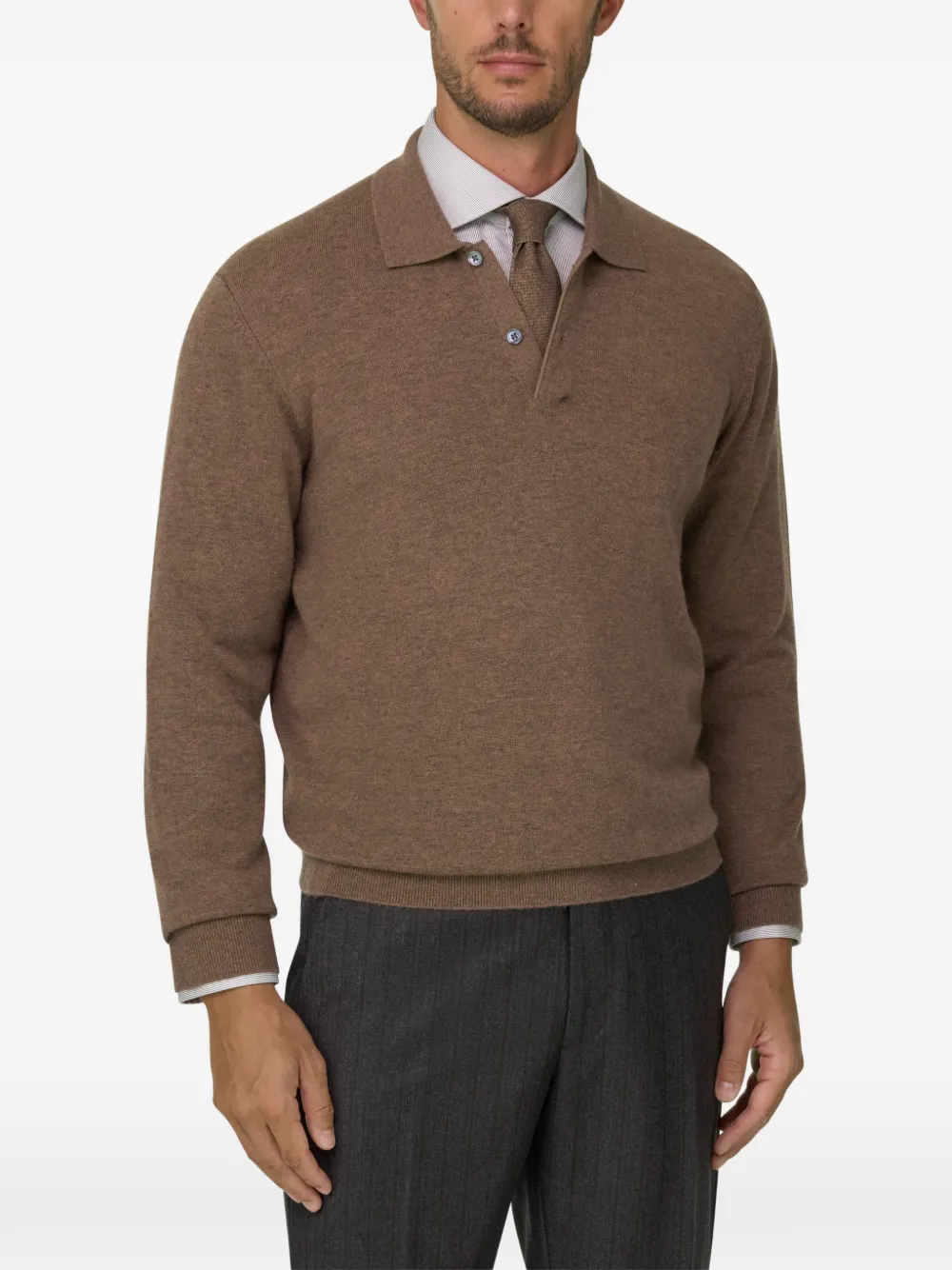 Boggi Milano Gebreid poloshirt van kasjmier-wol Bruin