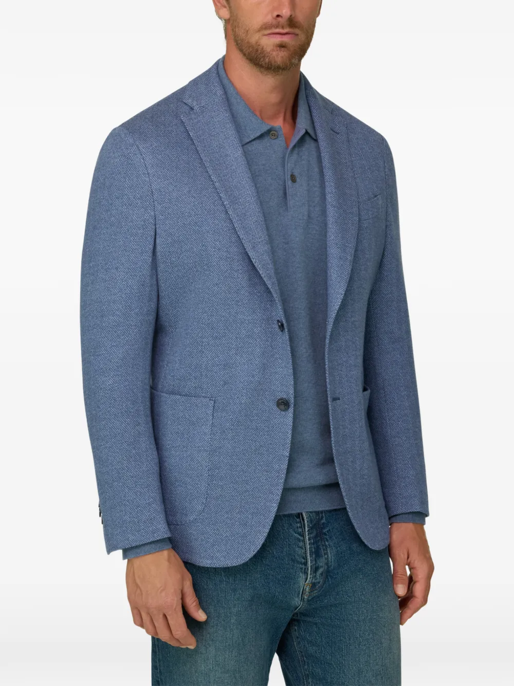 Boggi Milano blazer herringbone wool-cotton B Jersey Blauw