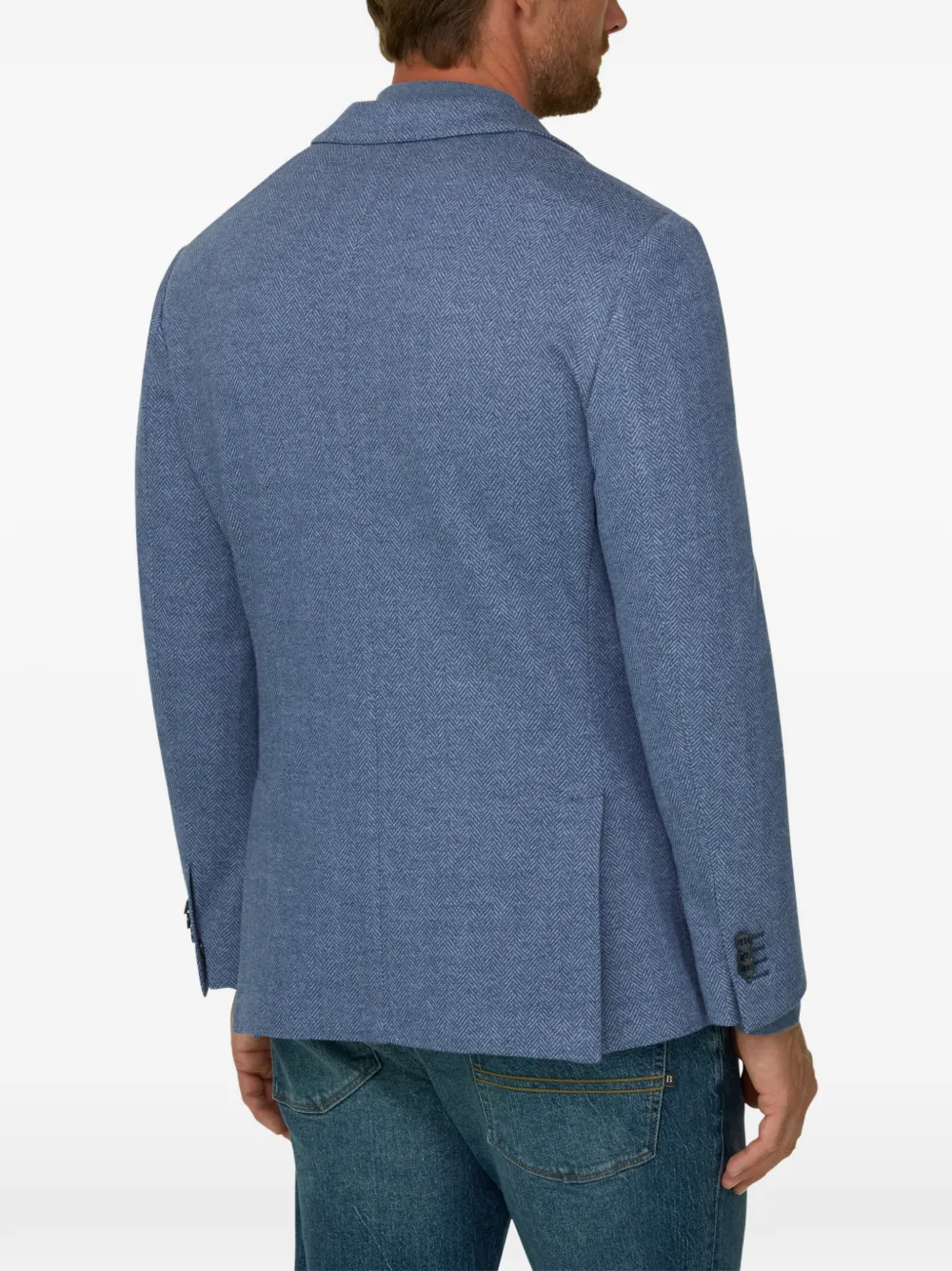 Boggi Milano blazer herringbone wool-cotton B Jersey Blauw