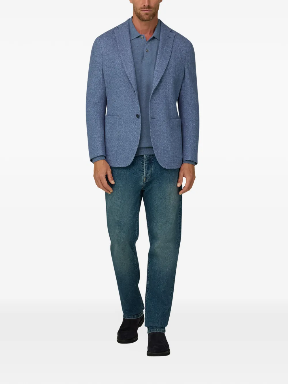 Boggi Milano blazer herringbone wool-cotton B Jersey Blauw