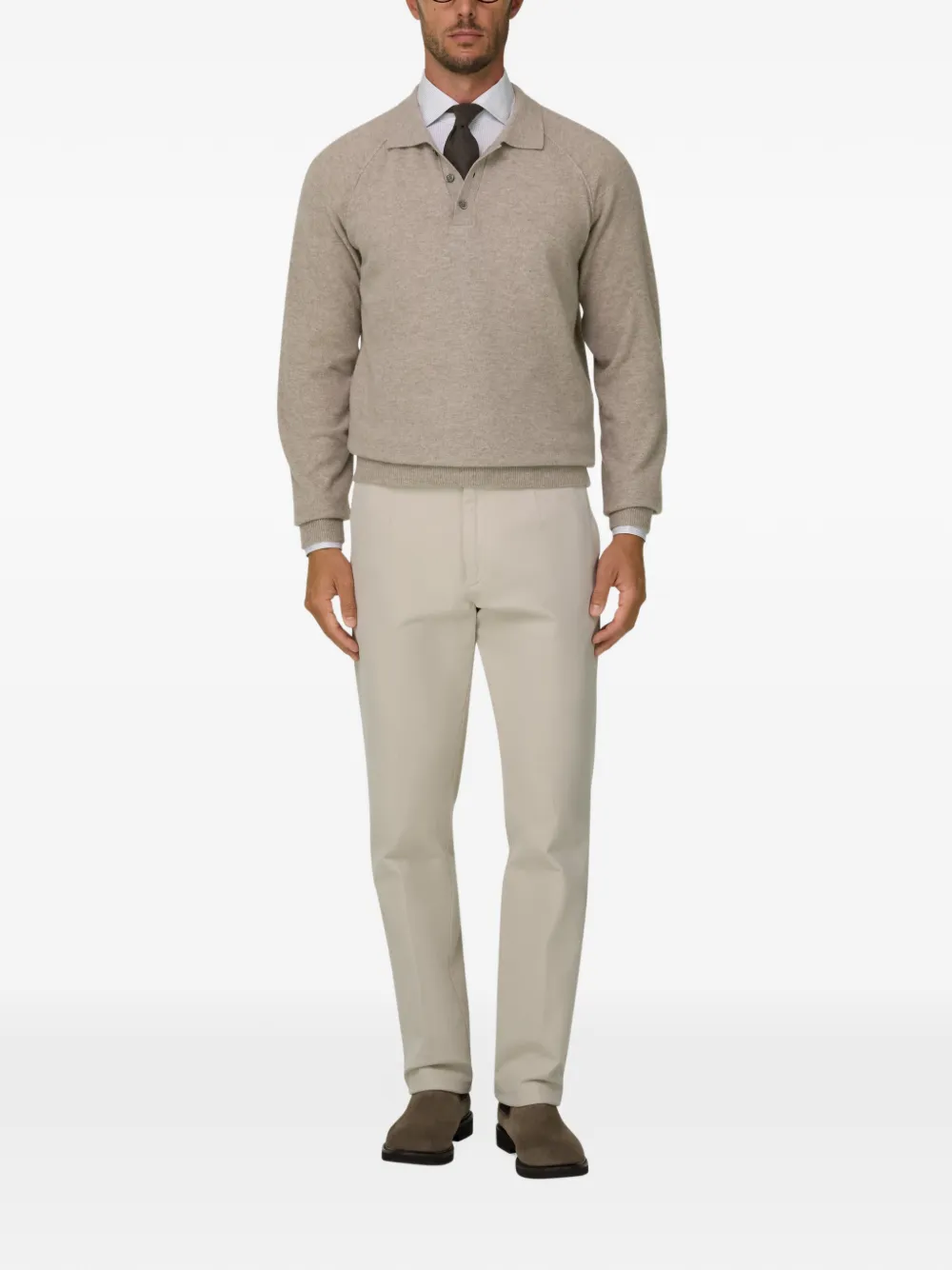 Boggi Milano Gebreid poloshirt van merinowol en jak Beige