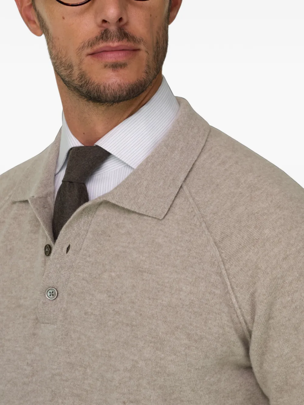 Boggi Milano Gebreid poloshirt van merinowol en jak Beige