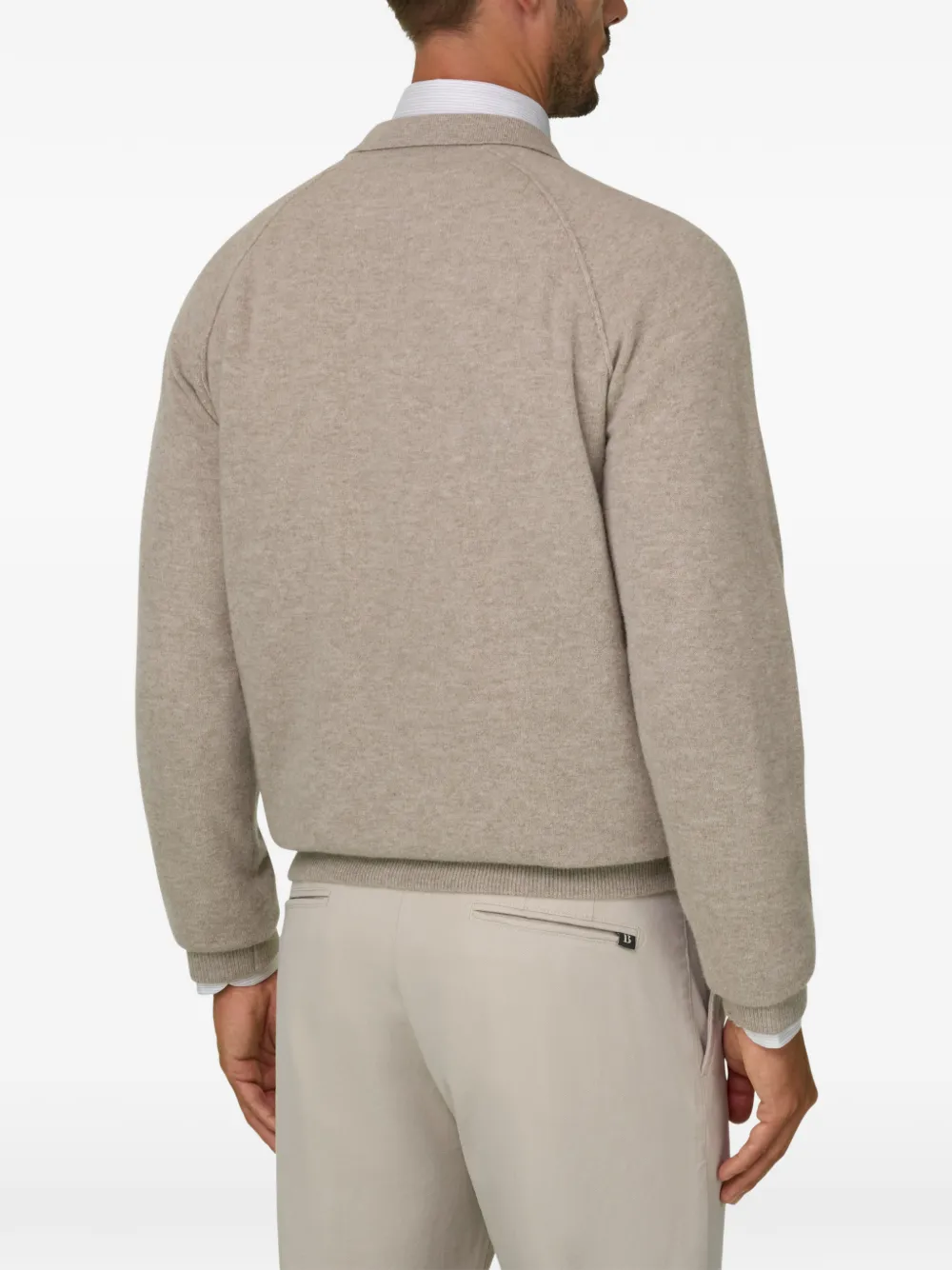 Boggi Milano Gebreid poloshirt van merinowol en jak Beige