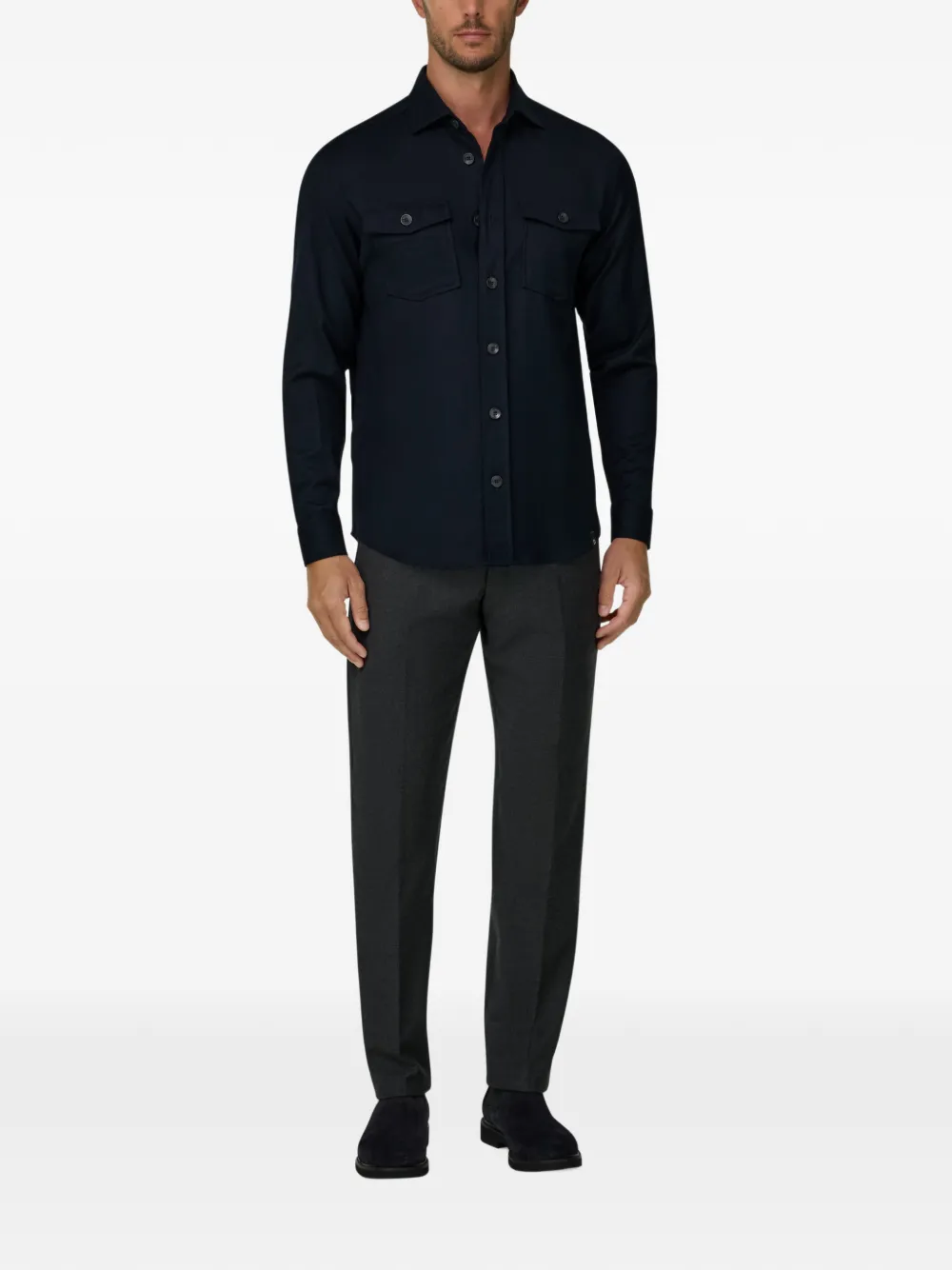 Boggi Milano Shirtjack van gemêleerd wollen flanel Blauw