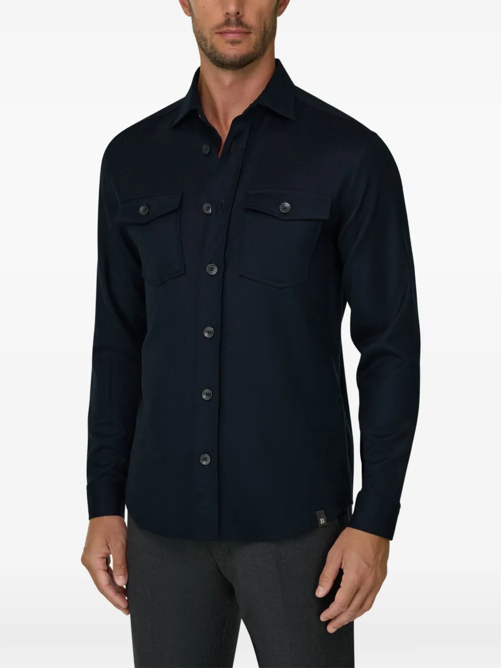 Boggi Milano Shirtjack van gemêleerd wollen flanel Blauw