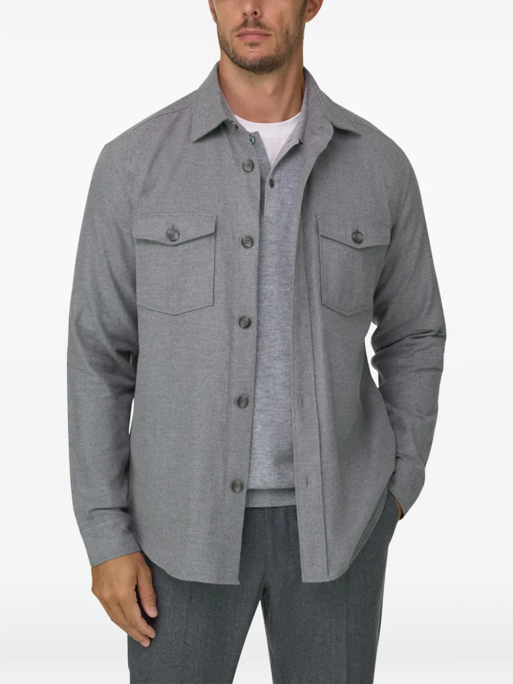 Boggi Milano Shirtjack van katoenen flanel Grijs
