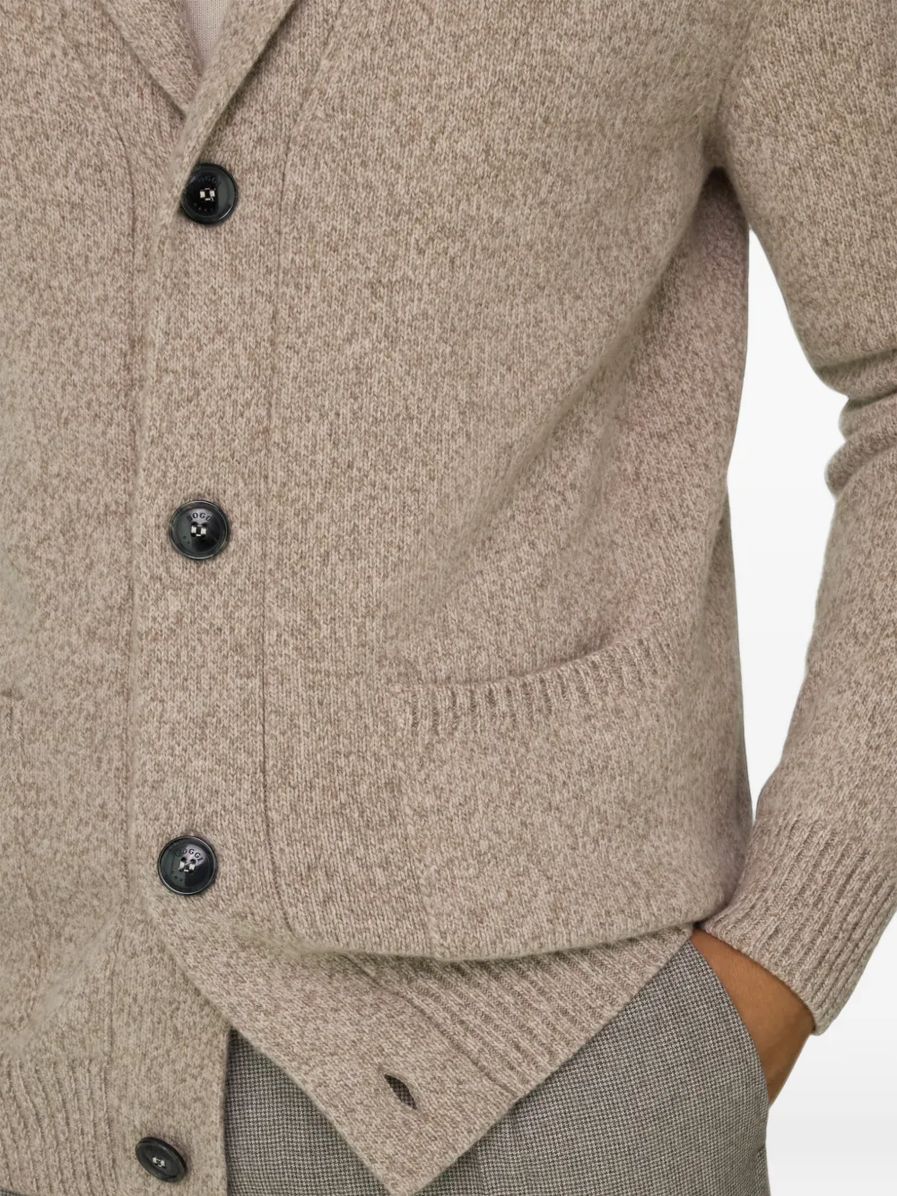 Boggi Milano cardigan in wool with shawl collar mouliné Beige