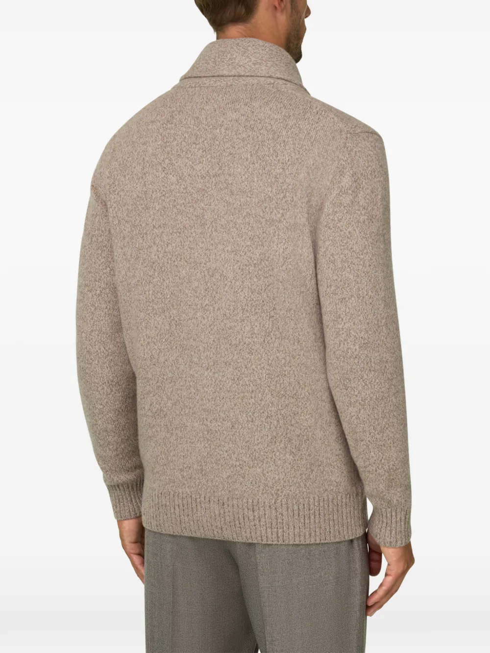 Boggi Milano cardigan in wool with shawl collar mouliné Beige