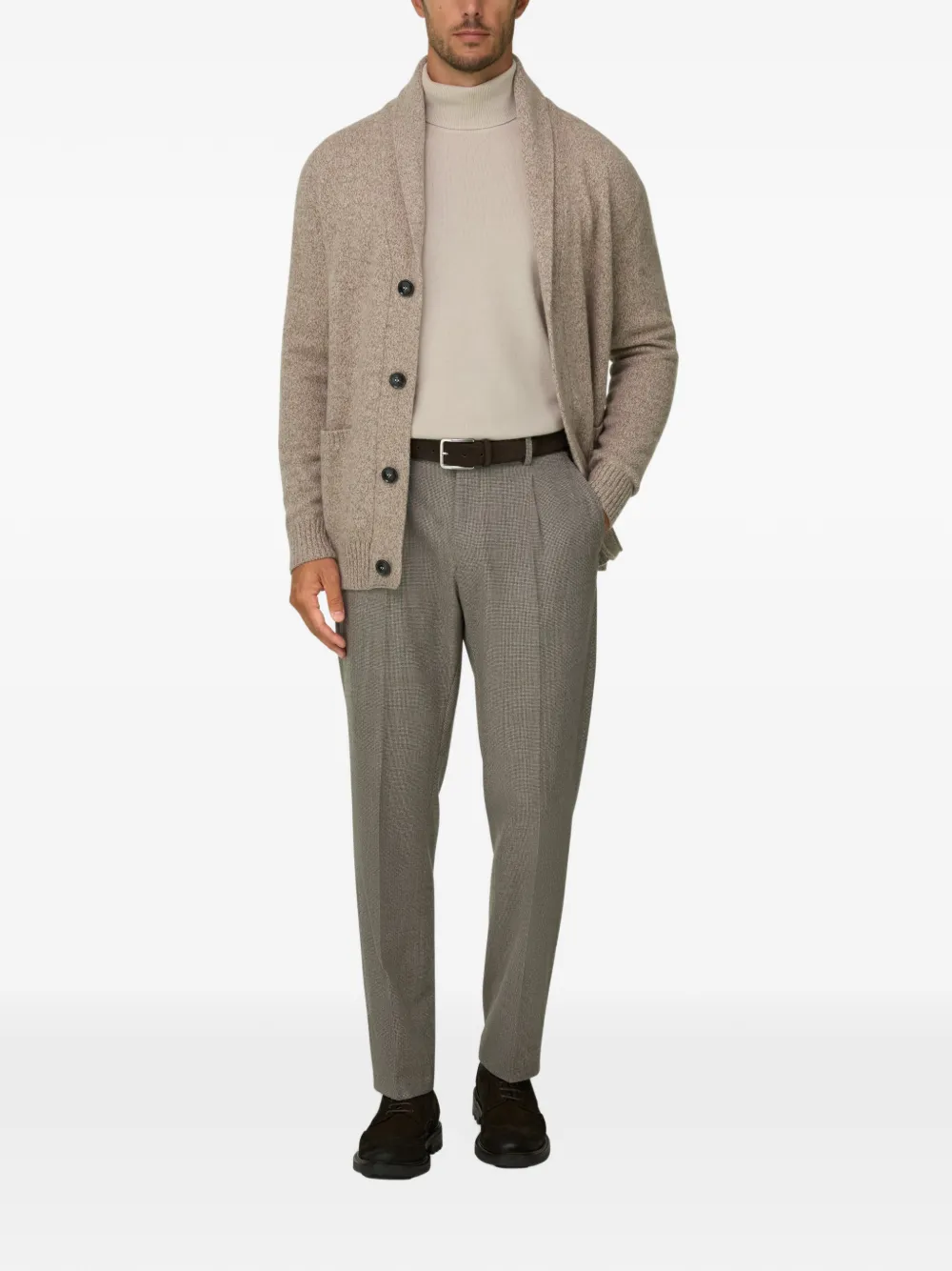 Boggi Milano cardigan in wool with shawl collar mouliné Beige