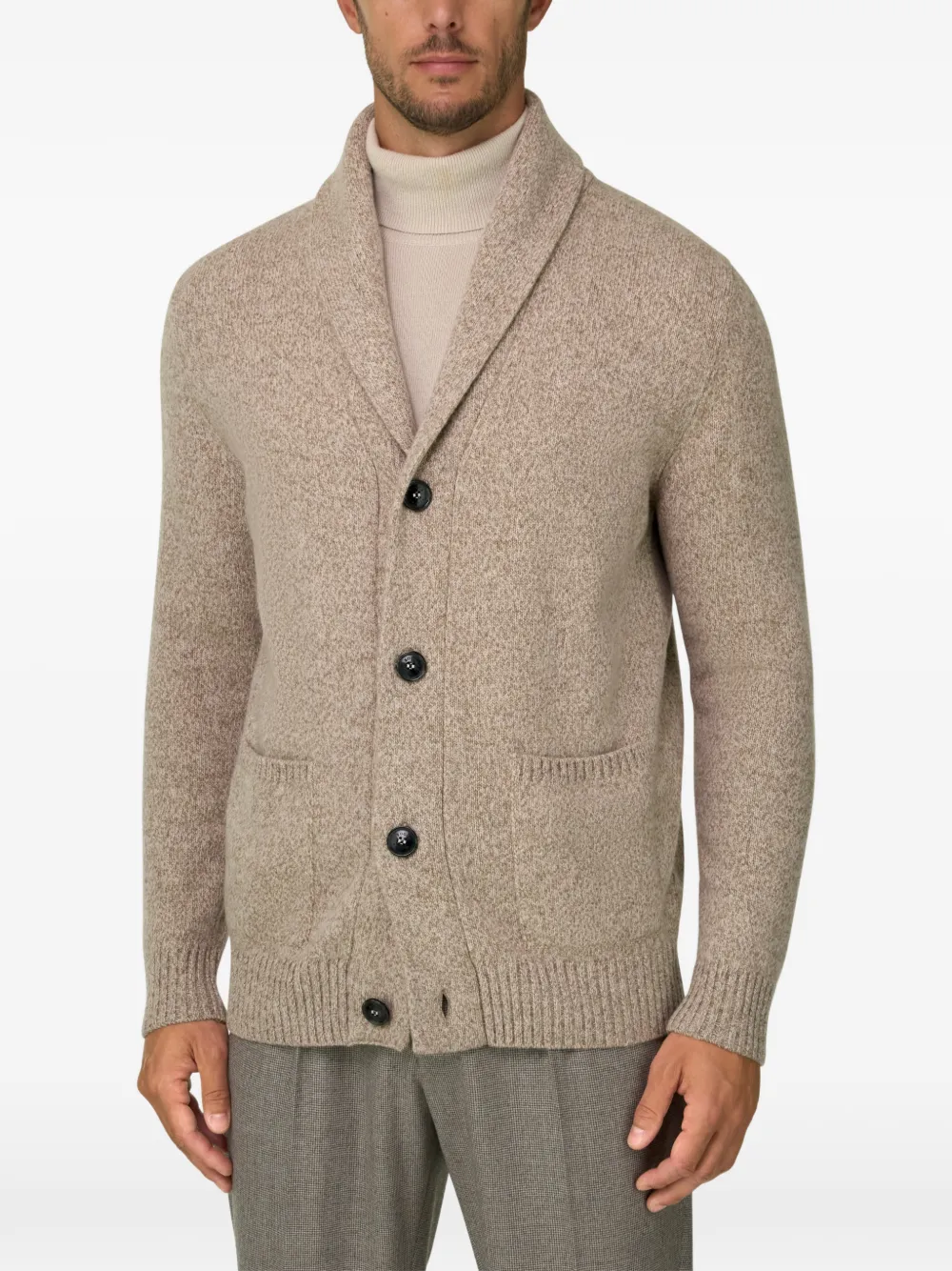 Boggi Milano cardigan in wool with shawl collar mouliné Beige
