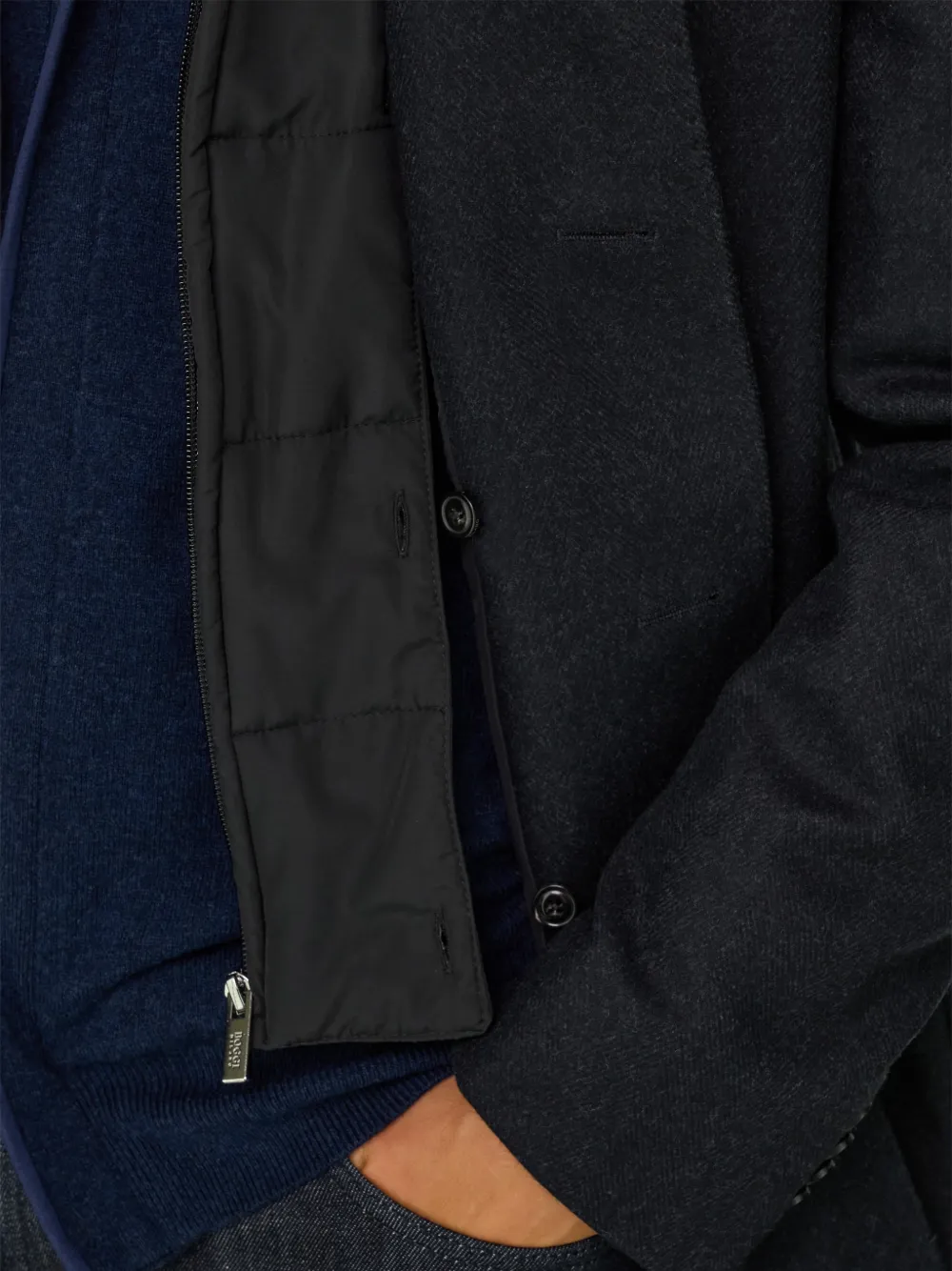 Boggi Milano Wollen jas met borststuk Blauw