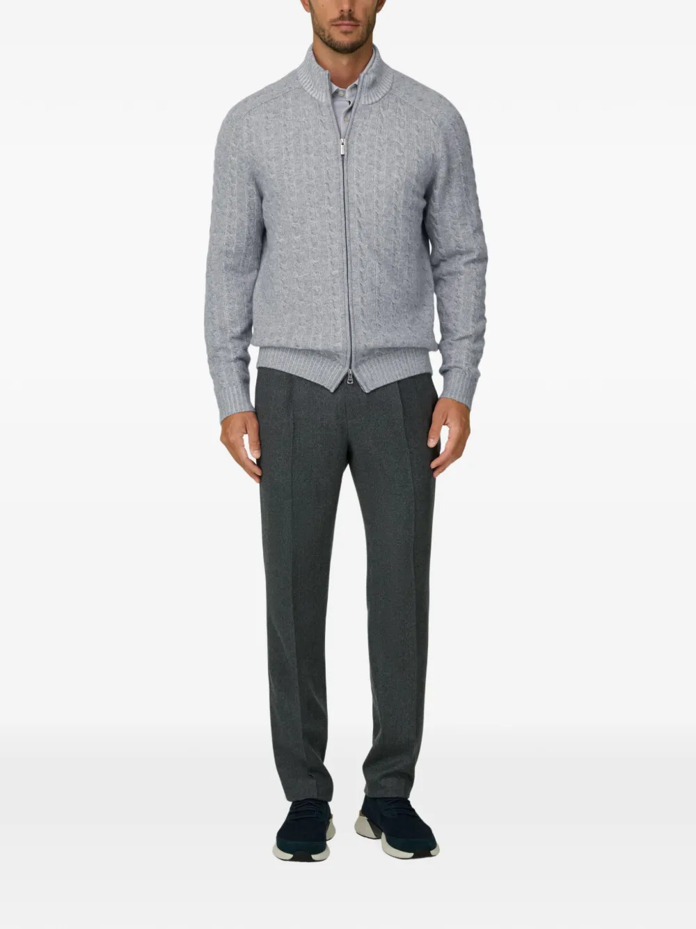 Boggi Milano roll neck jumper full-zip cashmere wool plated Grijs