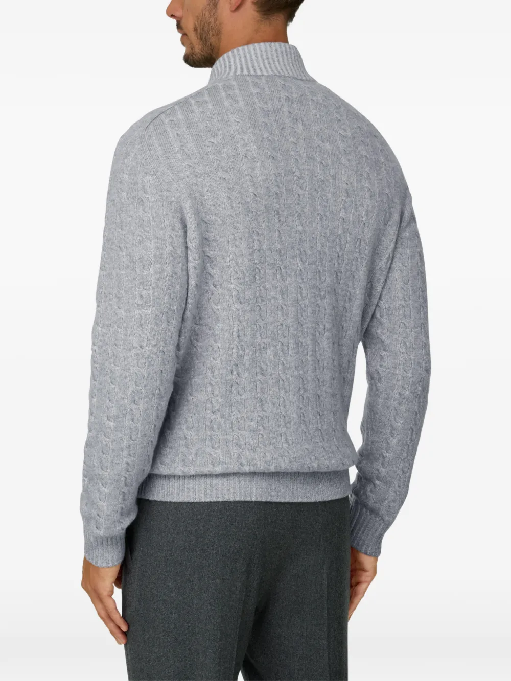 Boggi Milano roll neck jumper full-zip cashmere wool plated Grijs