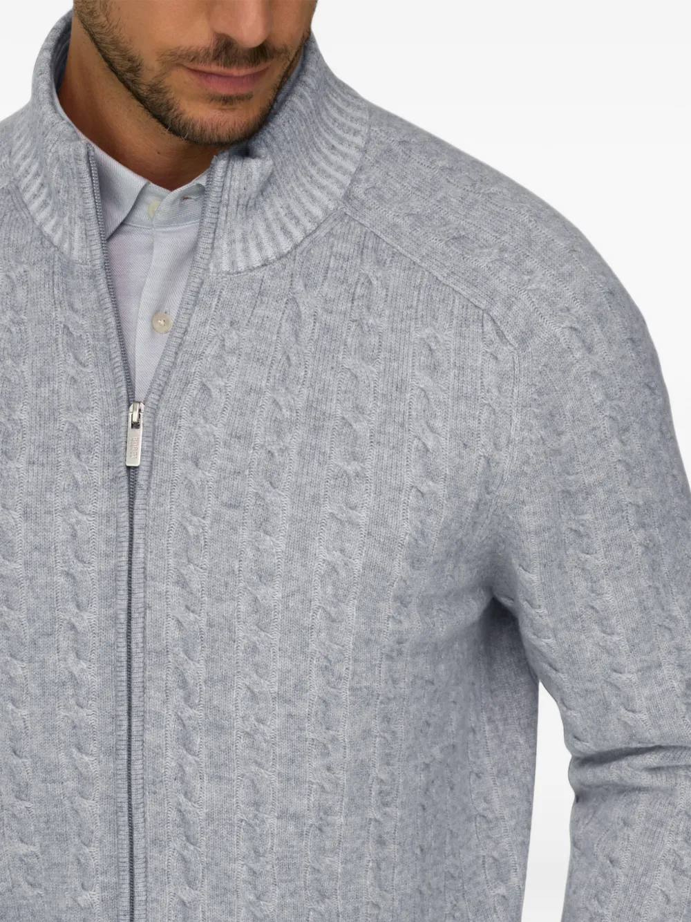 Boggi Milano roll neck jumper full-zip cashmere wool plated Grijs