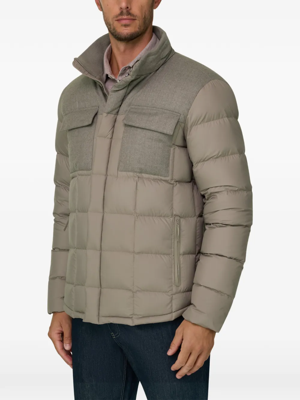 Boggi Milano bomber Flyn in flannel and technical fabric down Beige