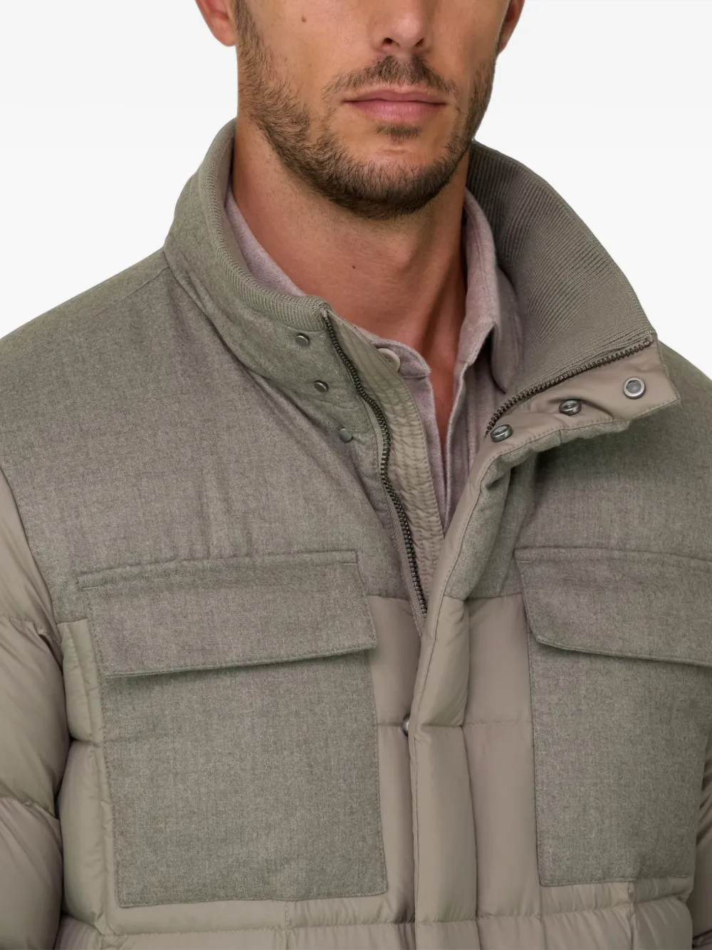 Boggi Milano bomber Flyn in flannel and technical fabric down Beige