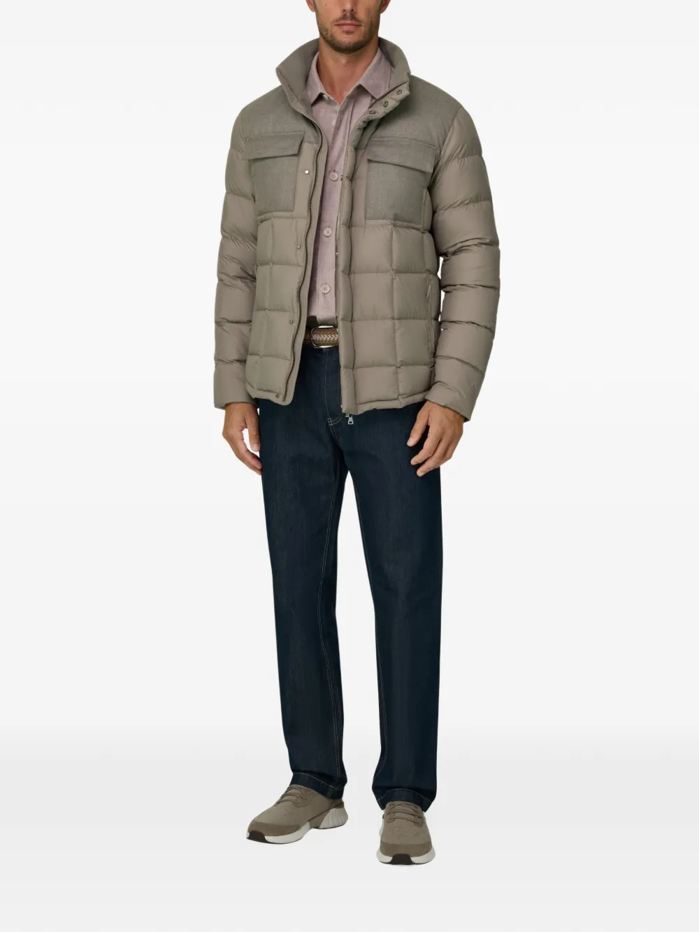 Boggi Milano bomber Flyn in flannel and technical fabric down Beige