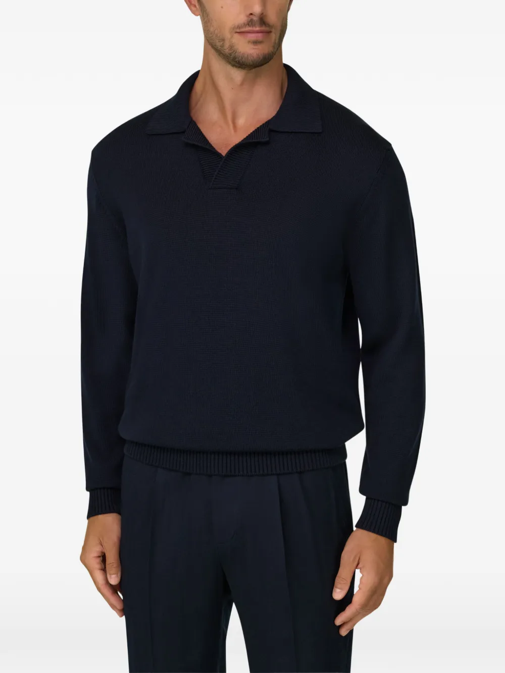 Boggi Milano Gebreid poloshirt van merinowol Blauw