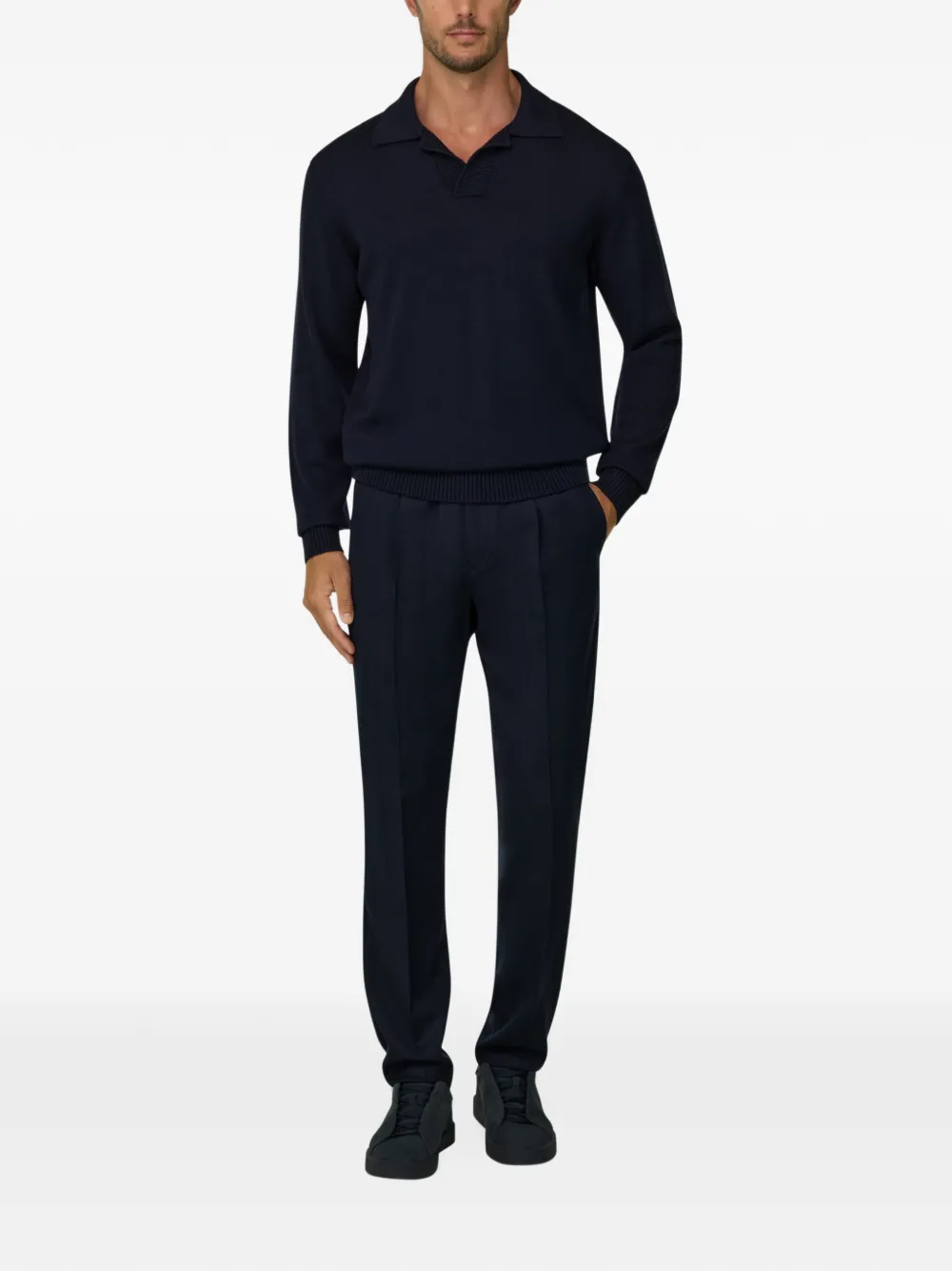 Boggi Milano Gebreid poloshirt van merinowol Blauw