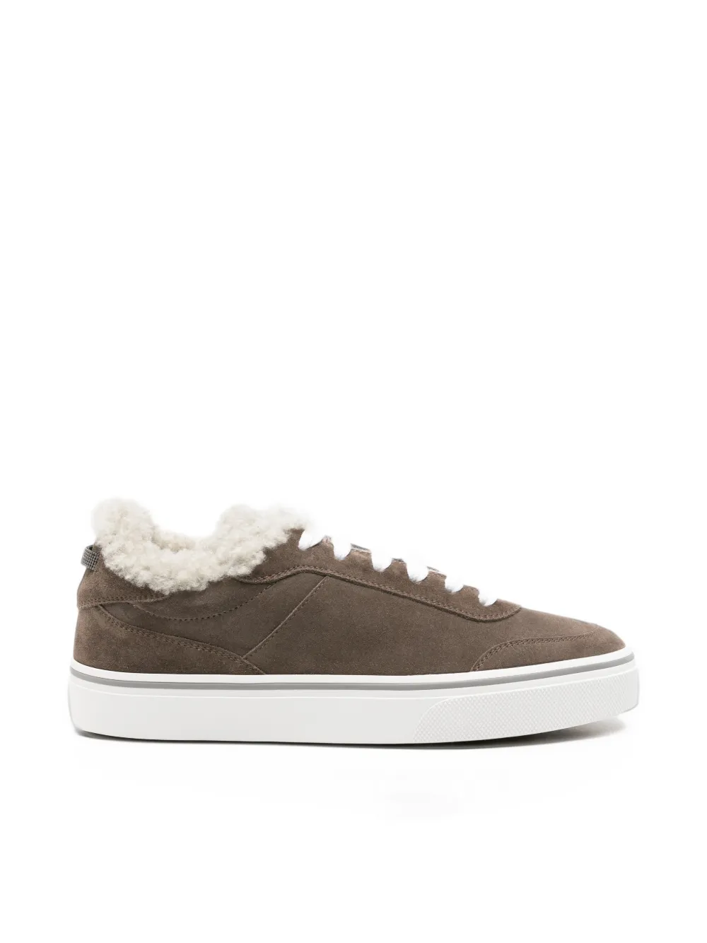 Brunello Cucinelli shearling-trim suede sneakers - Brown