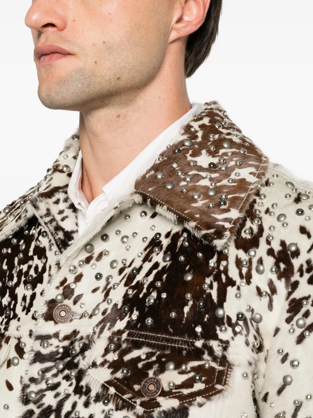 AMIRI stud-embellished cow-print jacket Wit