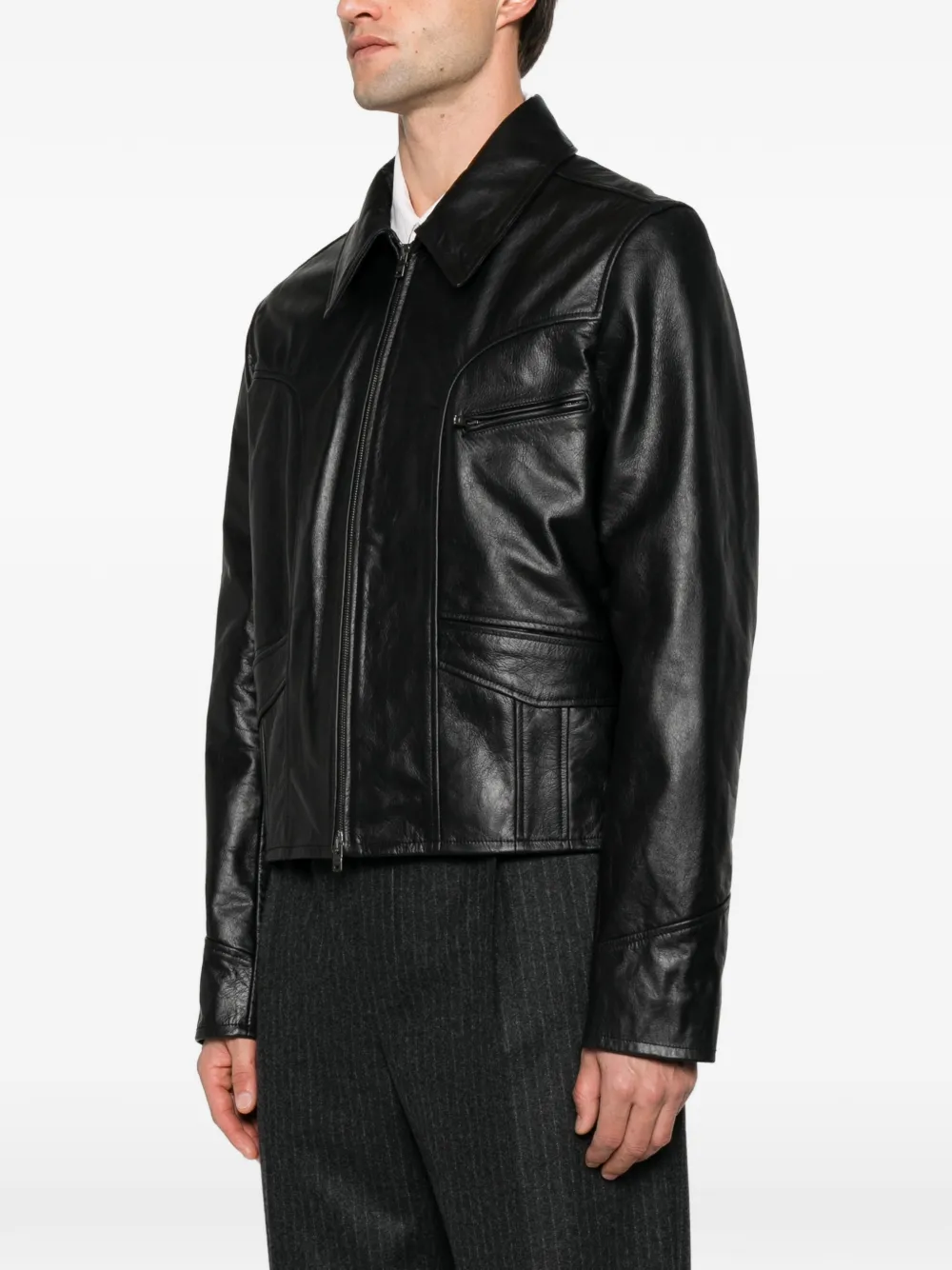 AMIRI leather western-yoke jacket Zwart