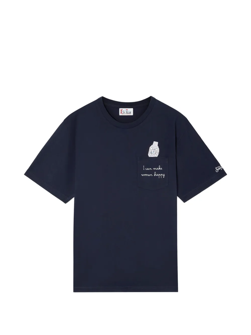 MC2 Saint Barth navy blue Connor cotton T-shirt with watch print and embroidery Blauw