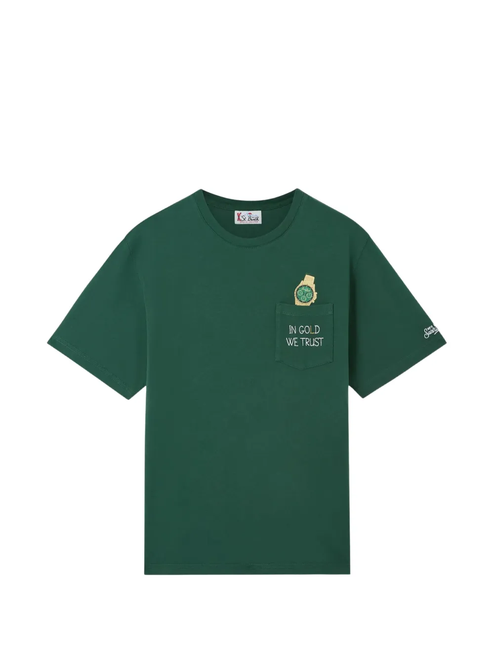 MC2 Saint Barth green Connor organic cotton T-shirt with watch print and In Gold We Trust embroidery Groen
