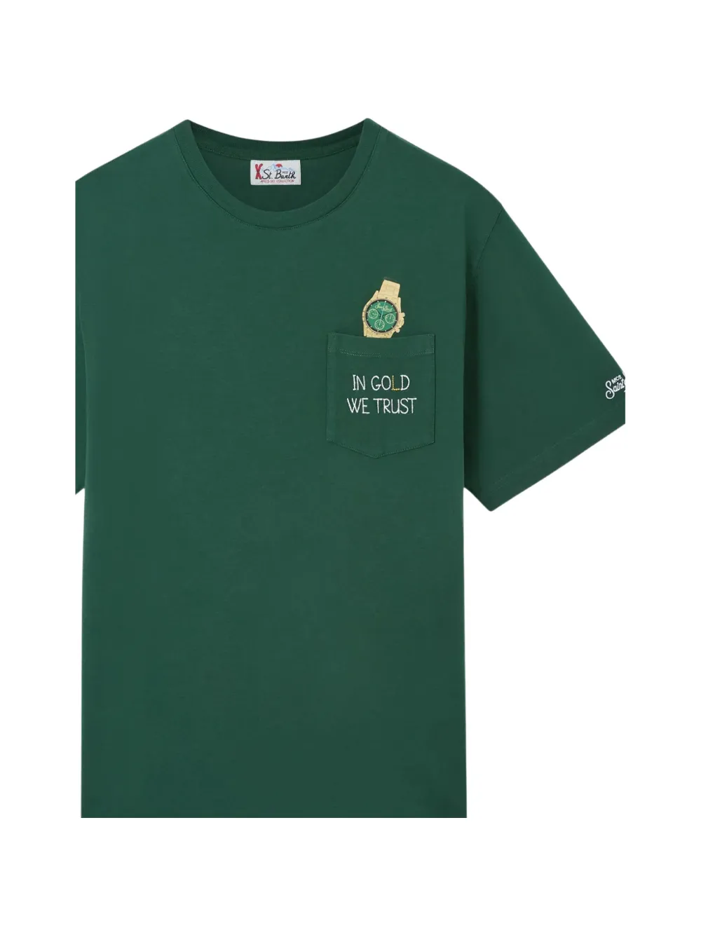 MC2 Saint Barth green Connor organic cotton T-shirt with watch print and In Gold We Trust embroidery Groen