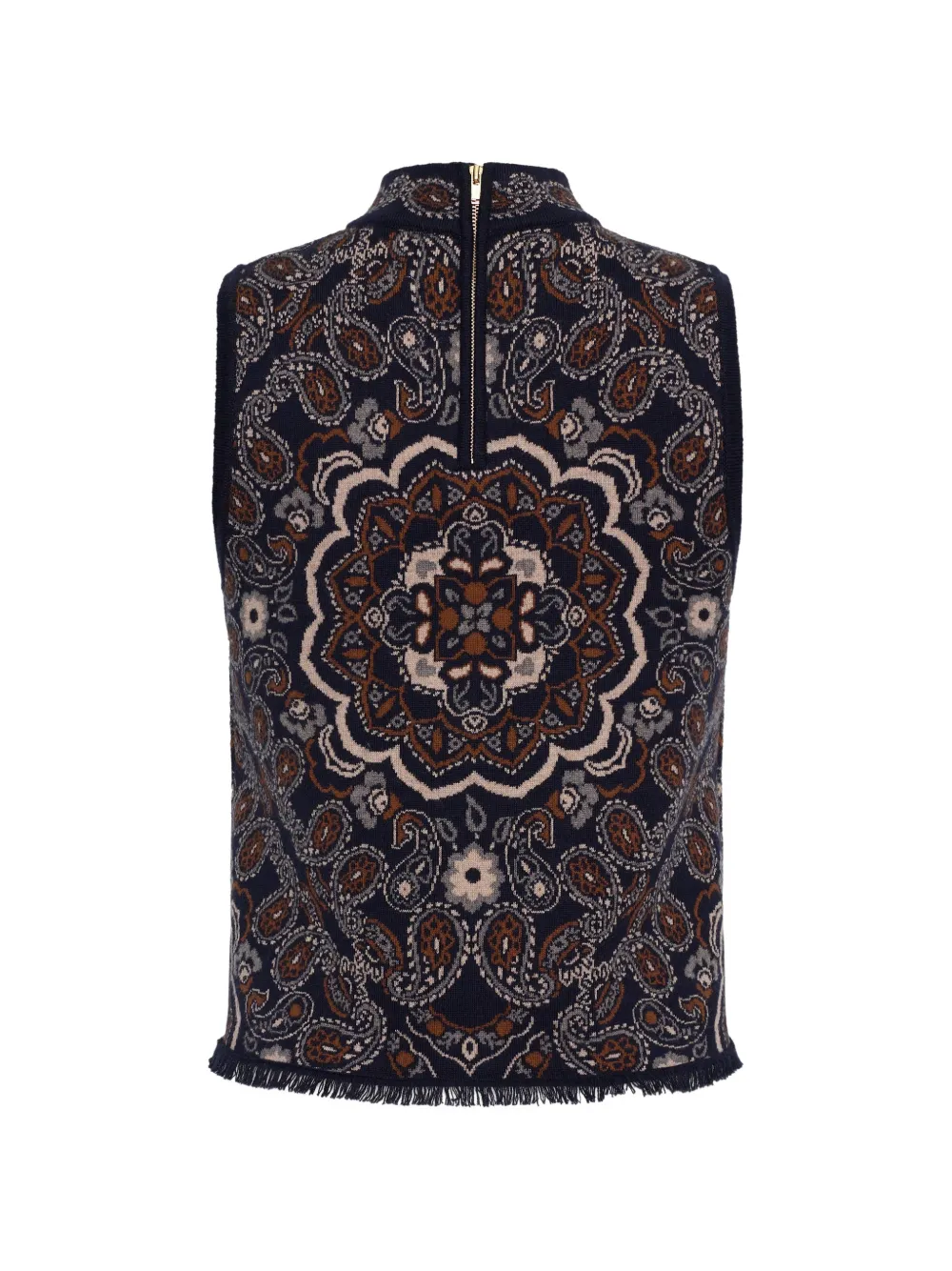 Cara Julissa paisley-intarsia fringed top Blauw