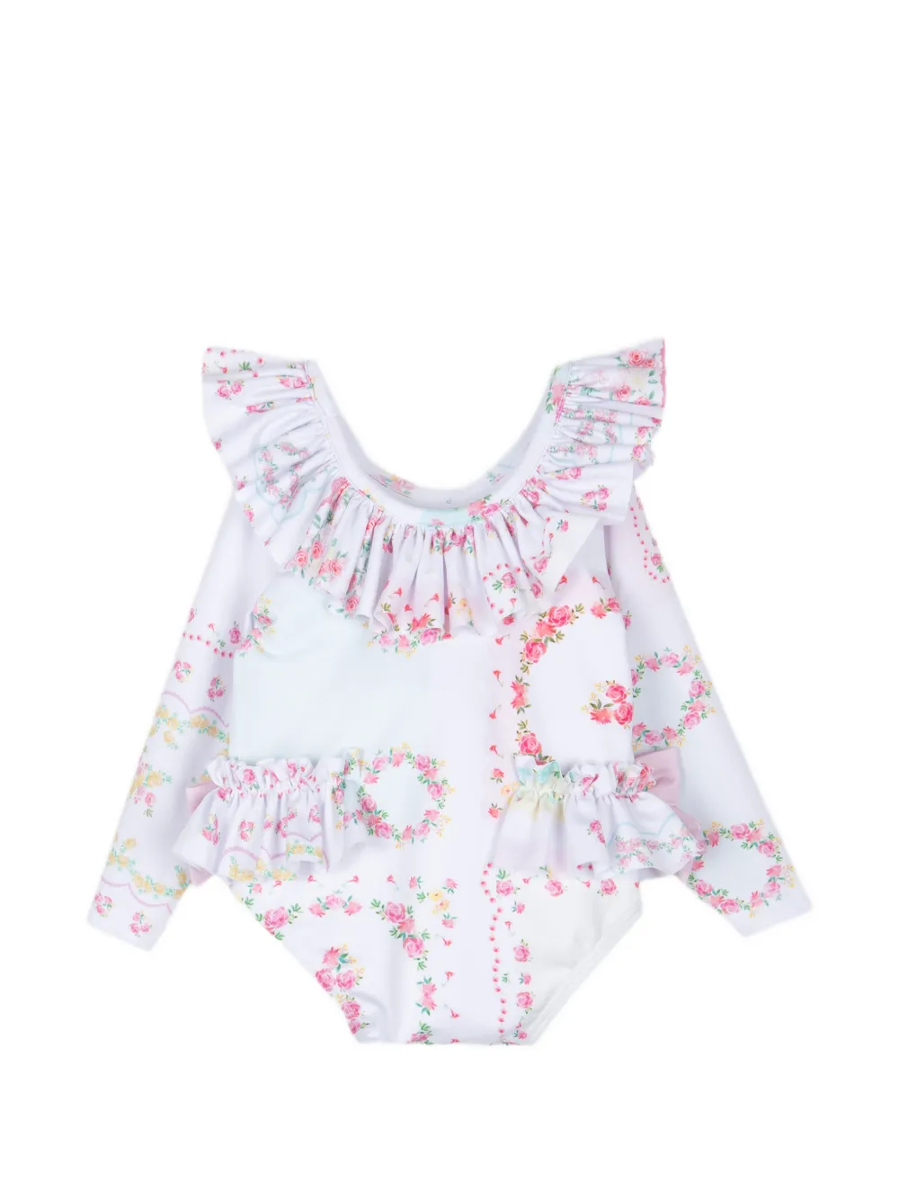 Patachou floral-print ruffled swimsuit Wit