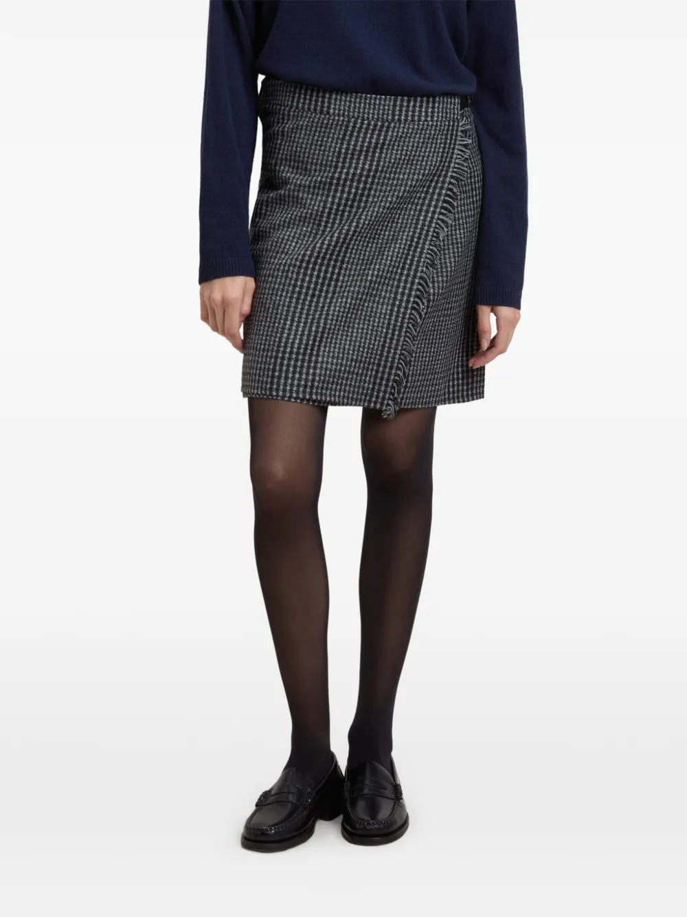 Woolrich check-pattern frayed-edge mini skirt Zwart