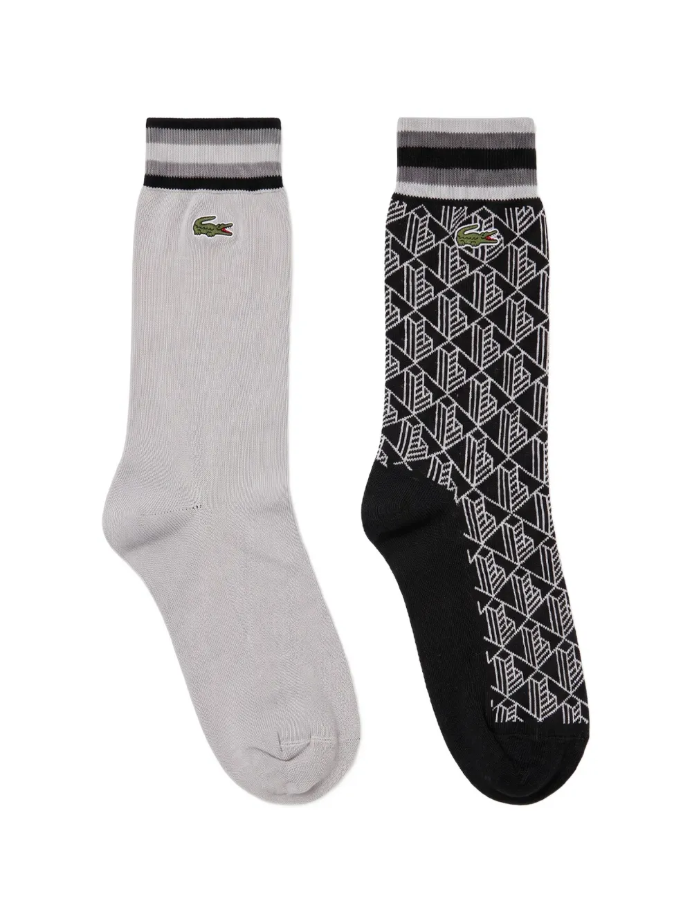 Lacoste logo-patch geometric-pattern socks (set of two) - Grigio