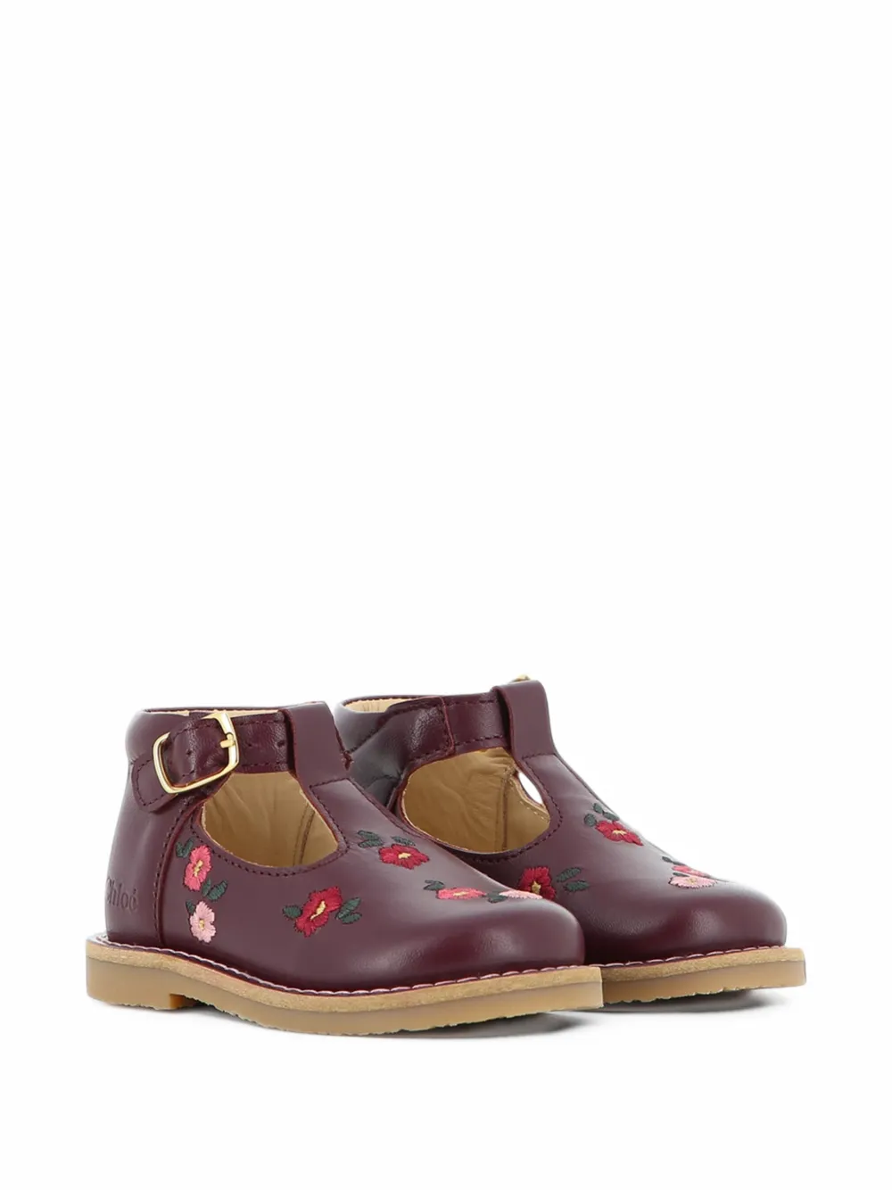 Chloé Kids floral-embroidered leather boots - Rosso