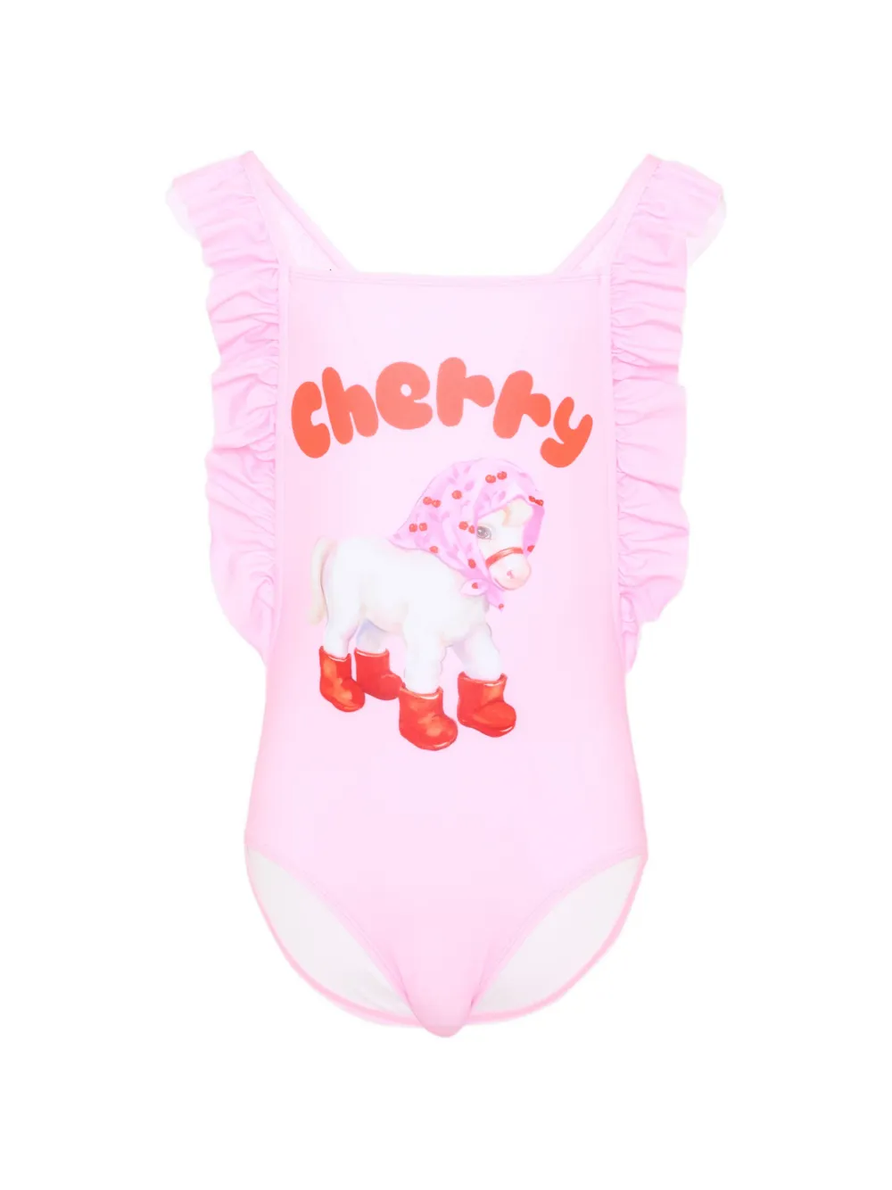 Poco Blush ruffled pony-print swimsuit Roze