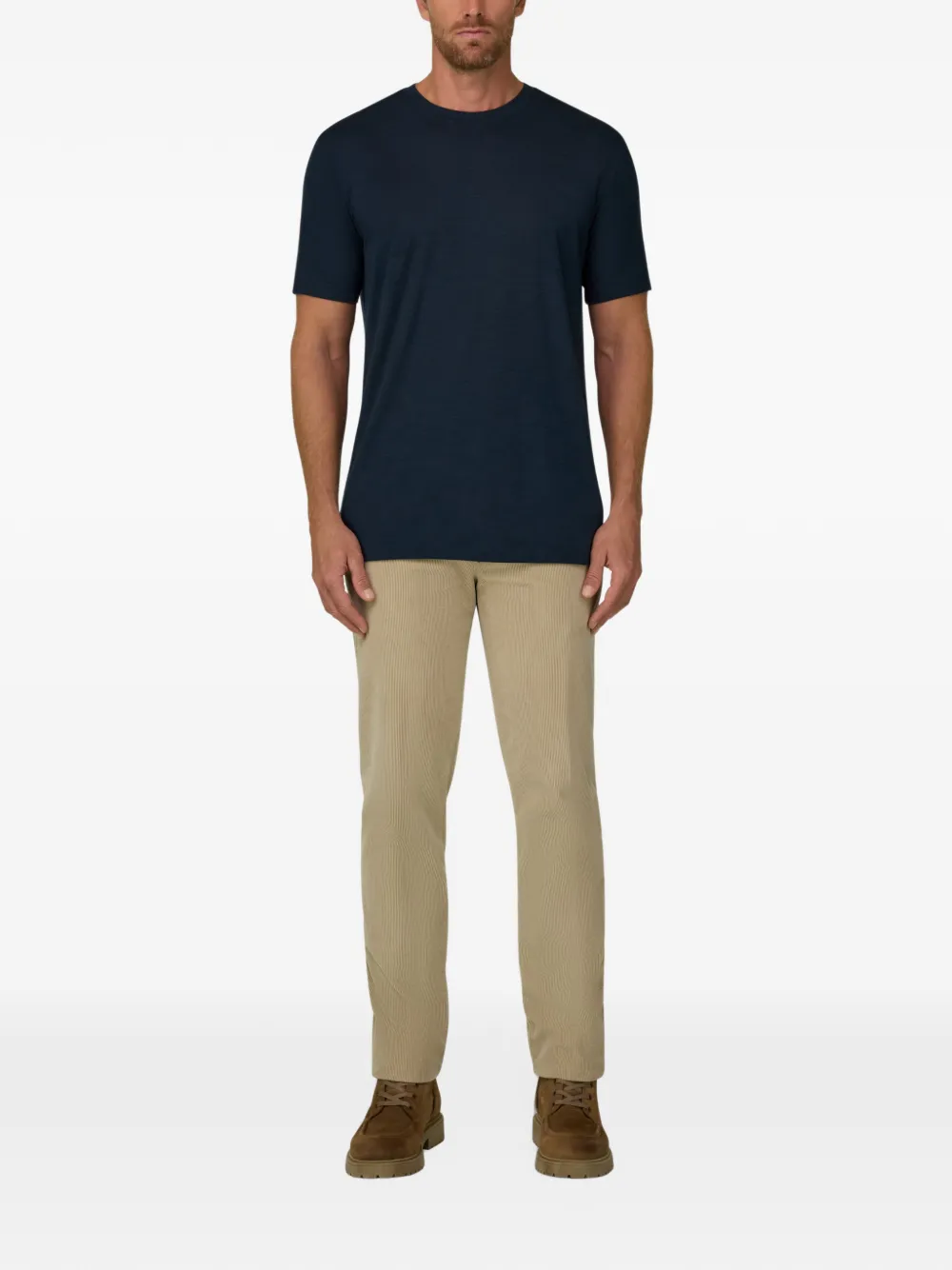 Boggi Milano T-shirt jersey cotton-tencel blend Blauw
