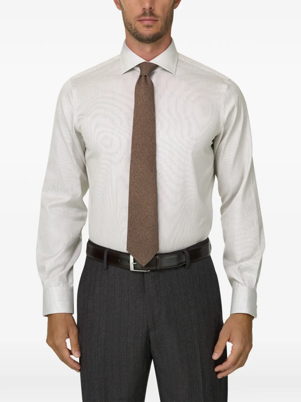 Boggi Milano Gestreept katoenen overhemd Beige