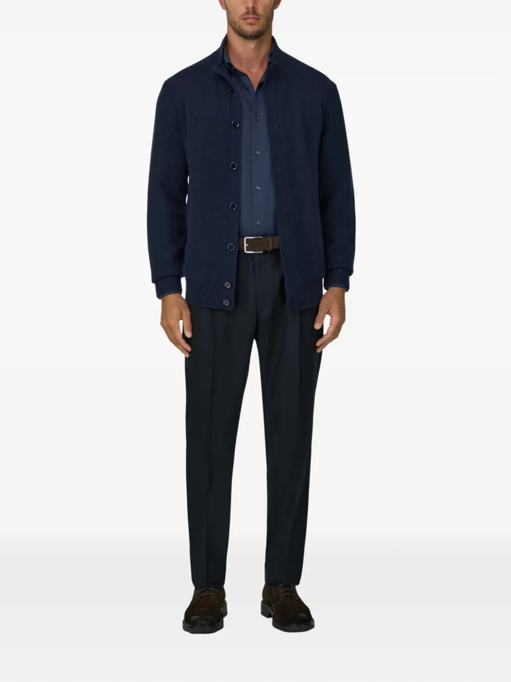 Boggi Milano cardigan roll-neck jumper in cashmere-wool Blauw