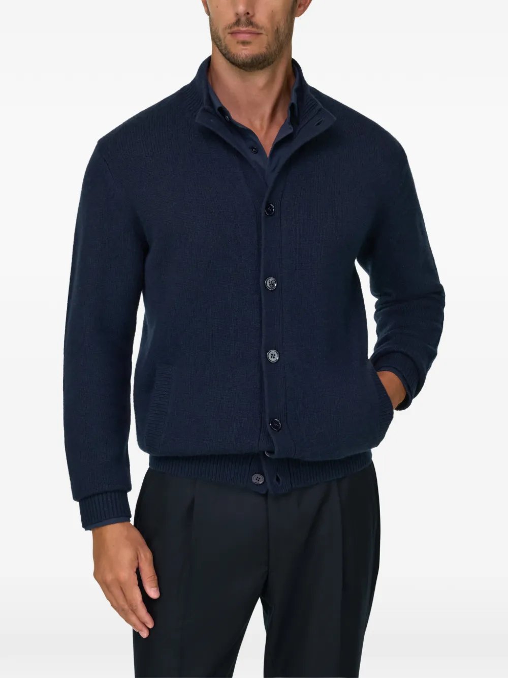 Boggi Milano cardigan roll-neck jumper in cashmere-wool Blauw