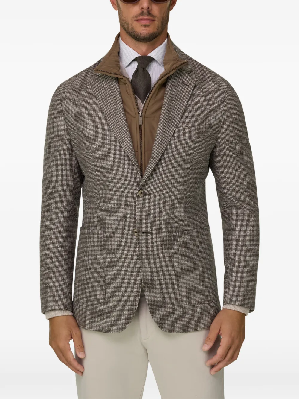Boggi Milano blazer houndstooth wool flannel Bruin