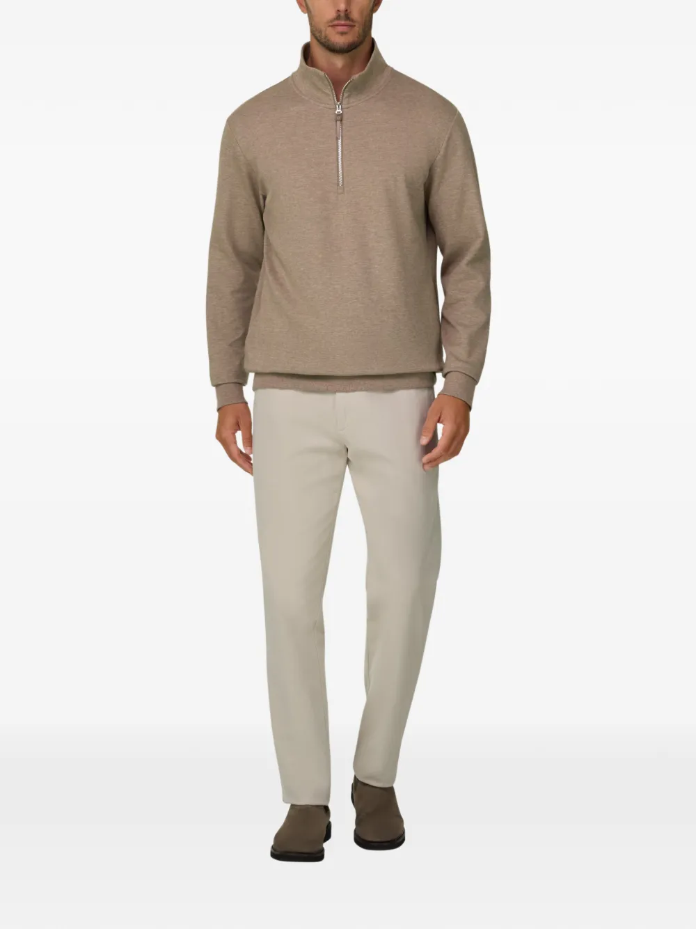 Boggi Milano quarter-zip sweatshirt in cotton blend scuba mélange Beige