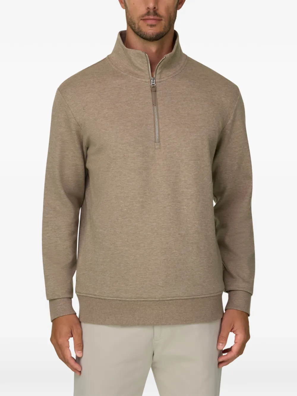Boggi Milano quarter-zip sweatshirt in cotton blend scuba mélange Beige