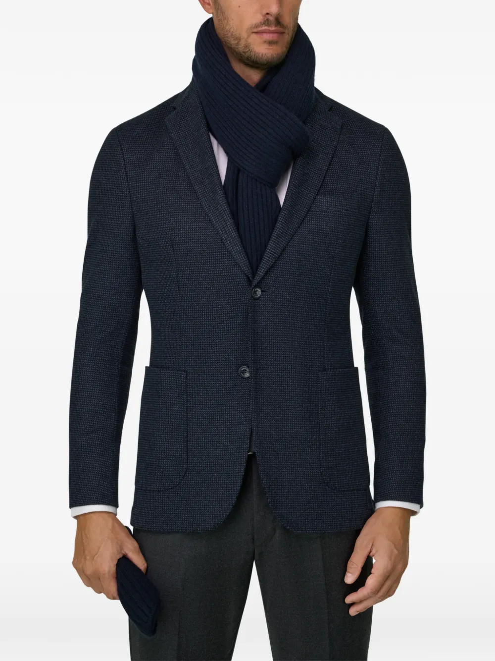 Boggi Milano B Jersey blazer van katoenblend met micro-patroon Blauw