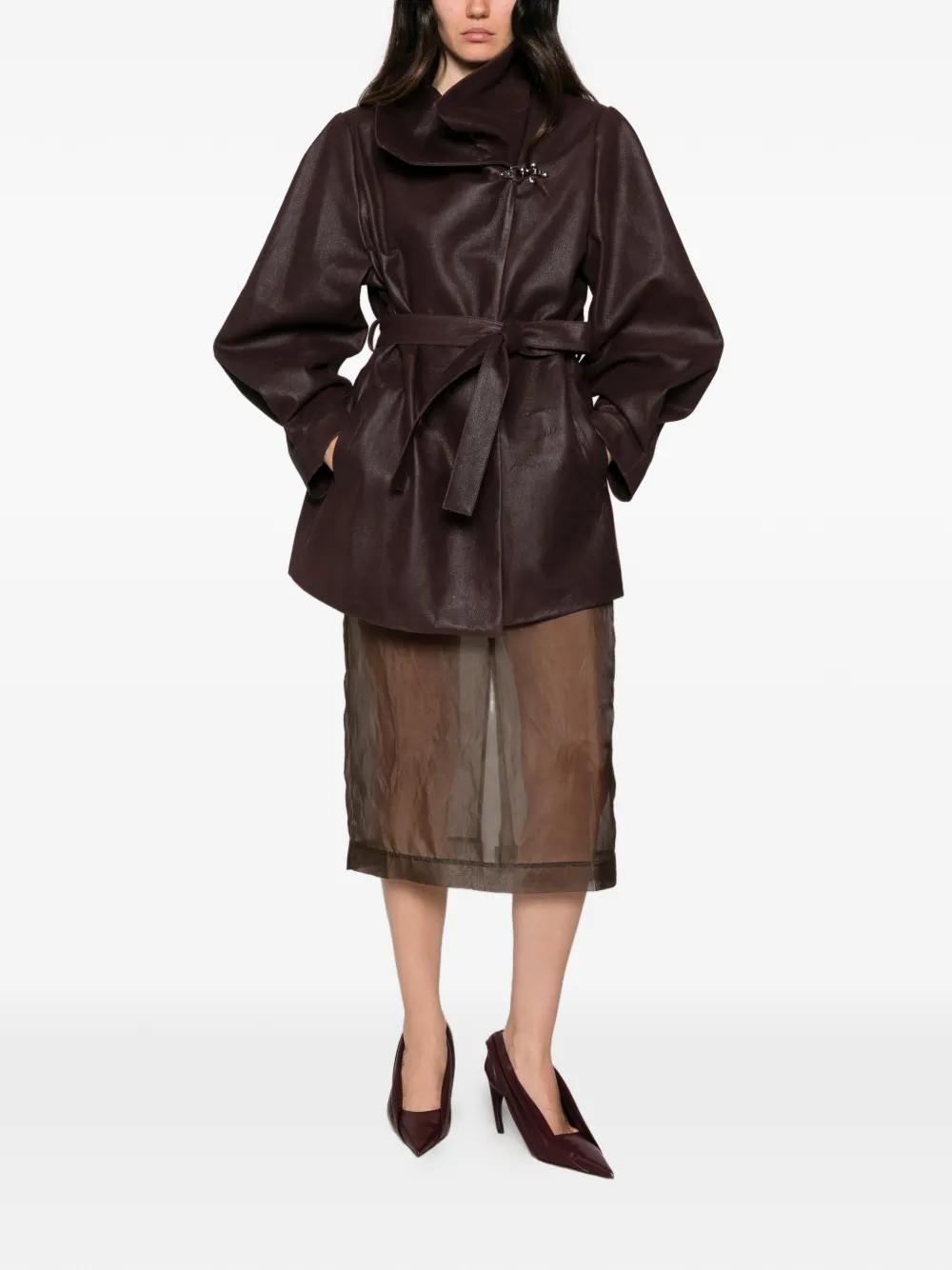 Cassell belted leather jacket - Braun